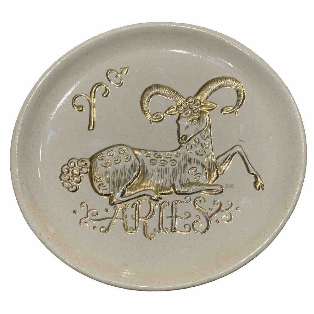 Ceramic Vintage Aries Astrology Plate Wall Hanging U-Paint Project Piece Glazed